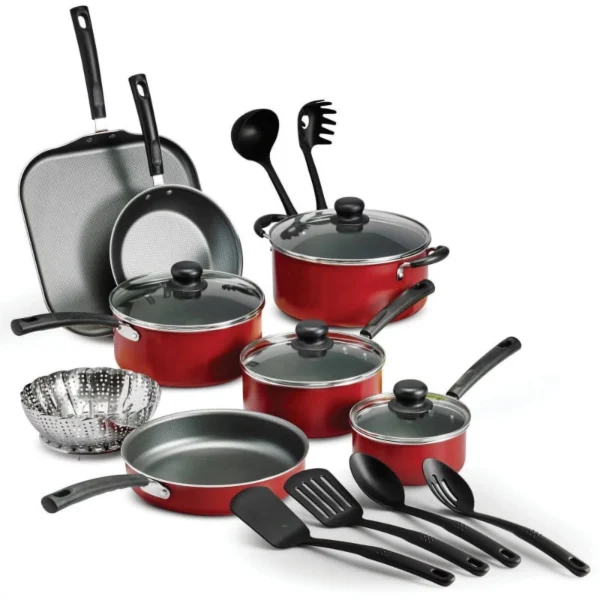 18 Piece Non-stick Cookware Set, Red